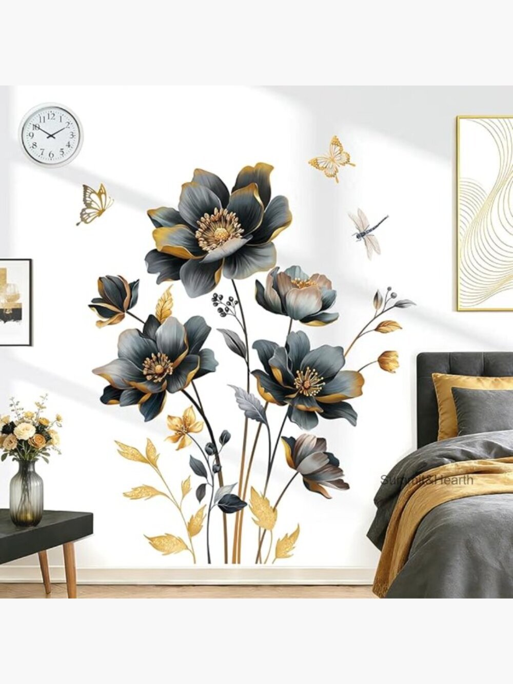 3D Floral Butterfly Peel and Stick Wall Decals, 2 Sheets 35x12 Inches